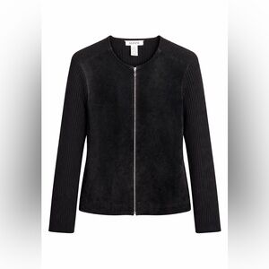 Alfani Real Suede Front Mixed Media Cardigan Black Wool Knit Size L